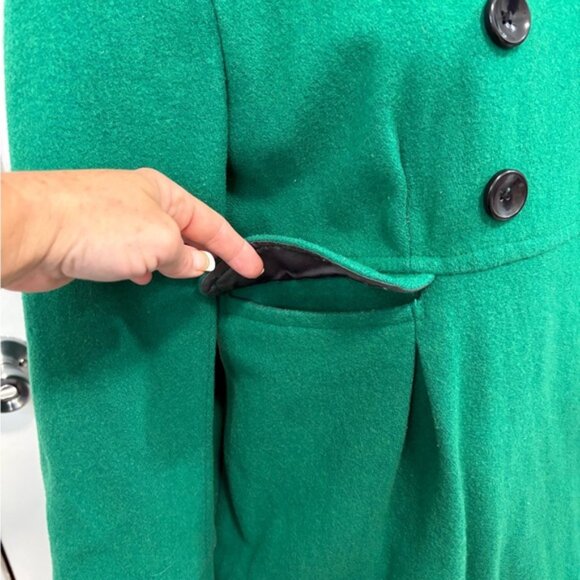 Old Navy Women's Kelly Green Double-Breasted Pea Coat Wool Blend Pleated Y2K - Picture 4 of 14